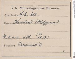 Etiketten zu Kassiterit (NHMW-MIN-Ah652)